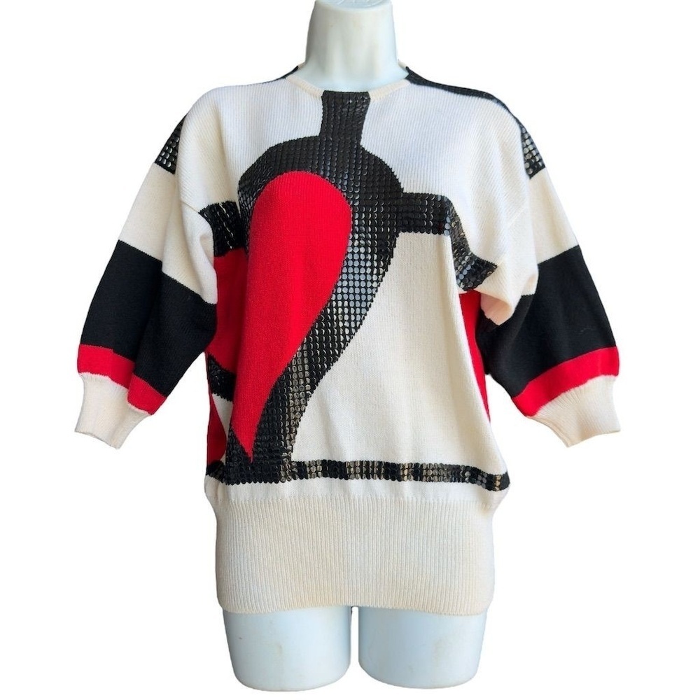 VTG 1980s Antonella Preve Avant Garde Knit Sweater Size S Heart Lovers Valentine
